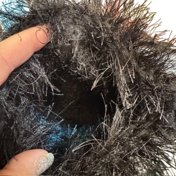 Handcrafted Black & Blue Fuzzy Crossbody Bag With Ornate Button Accent - Picture 6 of 7